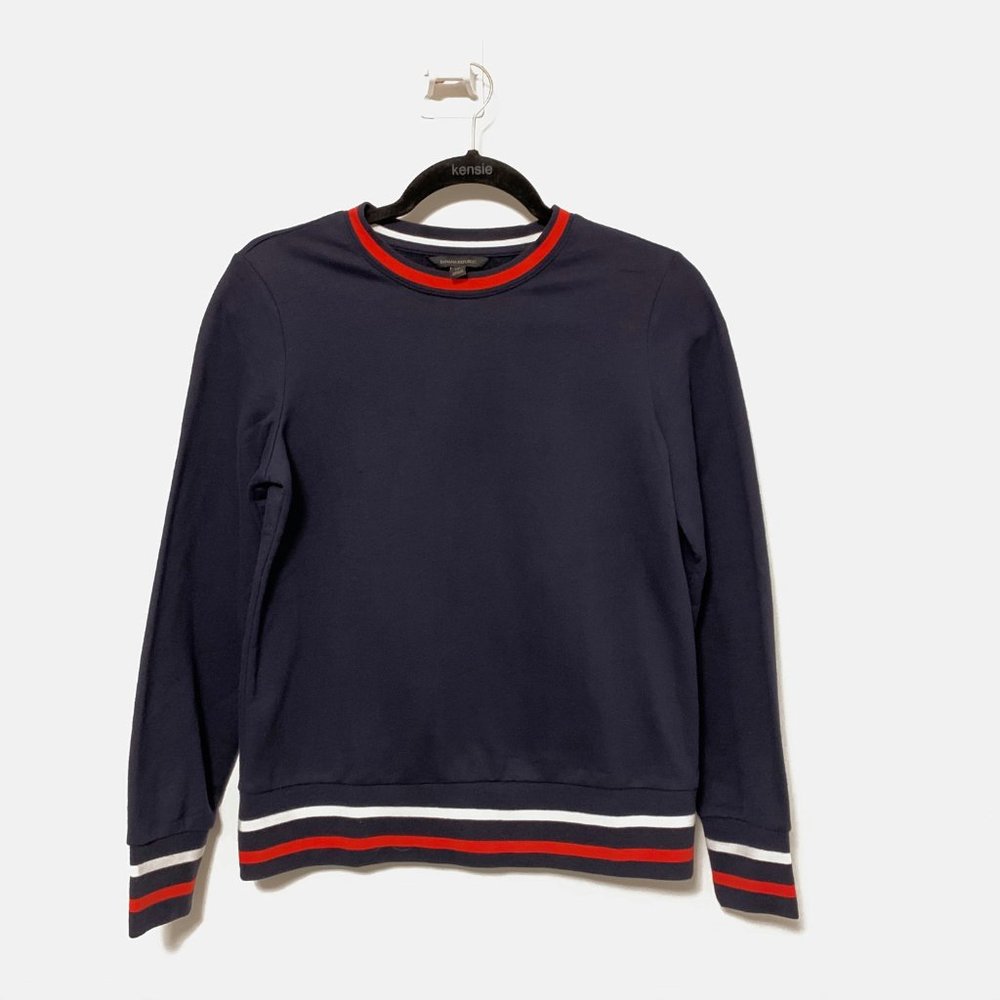 Banana Republic Navy Blue and Striped Sweater